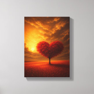 Heart Tree Sunset Wall Art Canvas Print