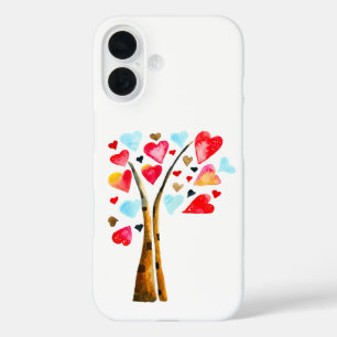 Heart tree valentines watercolor art iPhone 16 case