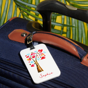 Heart tree valentines watercolor art luggage tag