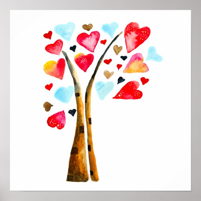 Heart tree valentines watercolor art poster (Front)