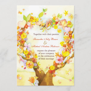 Heart Tree Watercolor Wedding Invitation