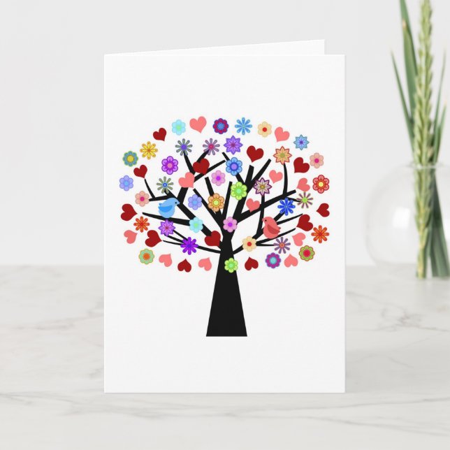 Heart tree with a pair of love birds greeting card (Front)