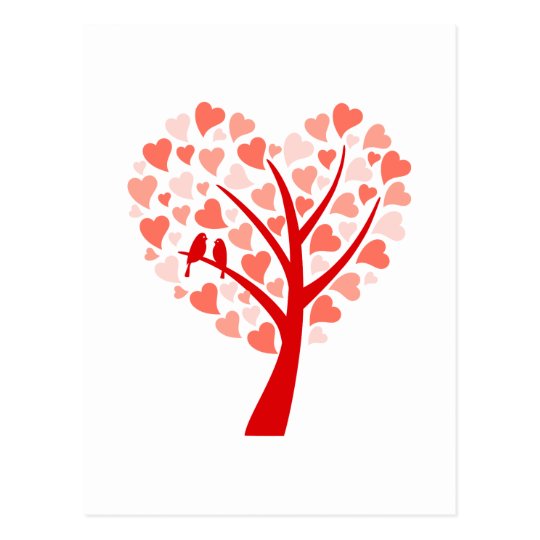 Heart tree with love birds for wedding invitation postcard