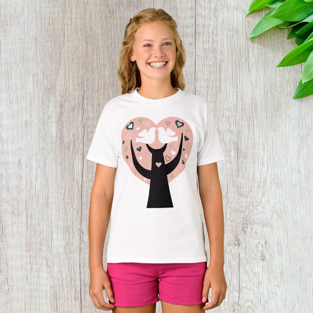 Heart Tree With Two Birds Girls T-Shirt (Creator Uploaded)