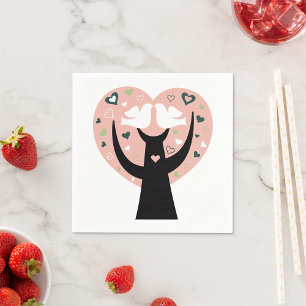 Heart Tree With Two Birds Paper Napkins