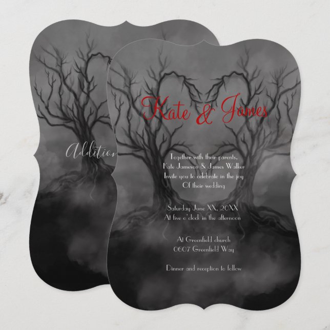 Heart Trees Dark & Moody Gothic Wedding Invitation (Front/Back)