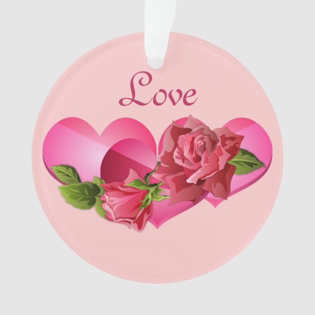 Heart Trio with Pink Roses Valentine's Day Ornament (Front)