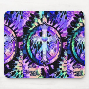 Heart Tye Dye Cross Mouse Mat