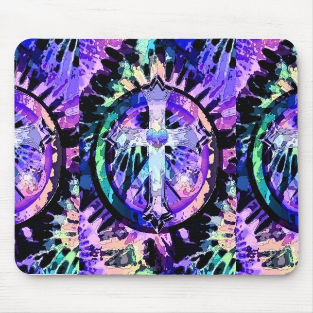 Heart Tye Dye Cross Mouse Mat (Front)