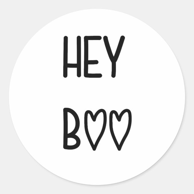 Heart Typography Hey Boo Classic Round Sticker (Front)