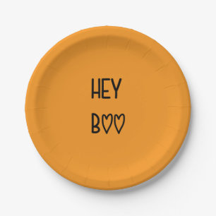 Heart Typography Hey Boo Paper Plate