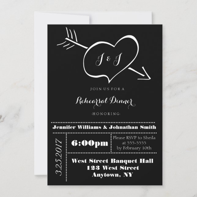 Heart Typography Rehearsal Dinner Invitations (Front)