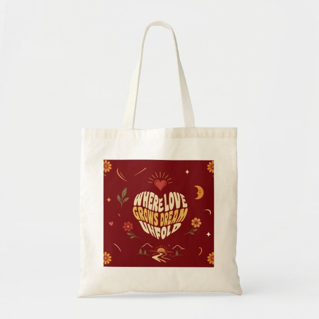 Heart Typography Romantic Boho Tote Bag Gift (Front)