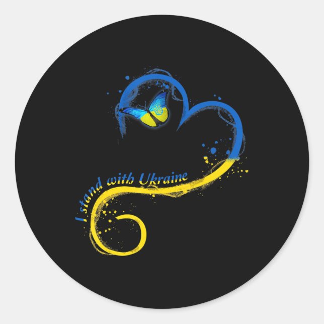 Heart Ukraine Butterfly Ukrainian Flag I Stand Wit Classic Round Sticker (Front)