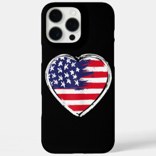 Heart US Flag 4th of July Patriotic American Stars iPhone 16 Pro Max Case