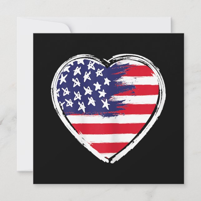 Heart US Flag 4th of July Patriotic American Stars Invitation (Front)