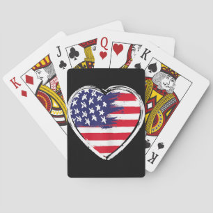 Heart US Flag 4th of July Patriotic American Stars Playing Cards