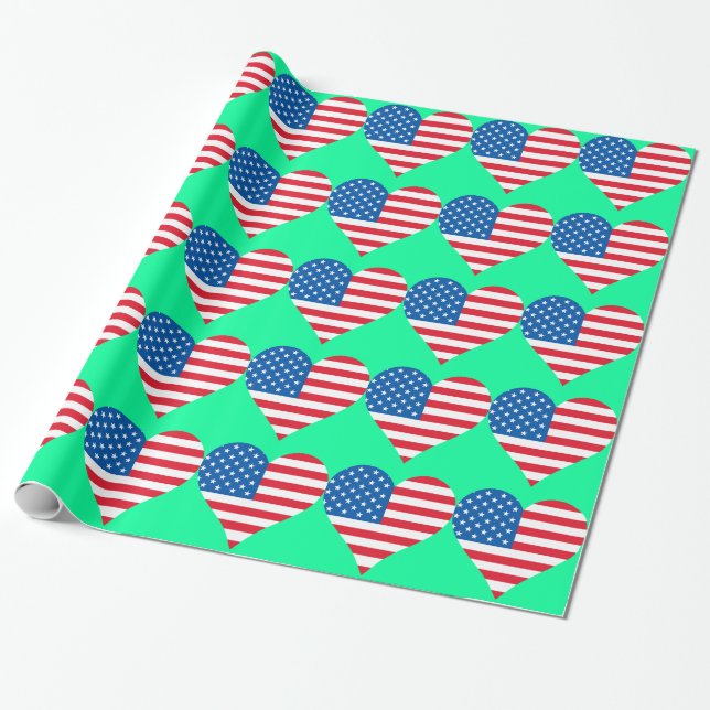 Heart USA Flag Blue Wrapping Paper (Unrolled)