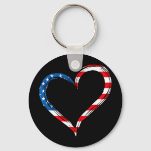 Heart usa flag memorial day patriotic american 4th key ring