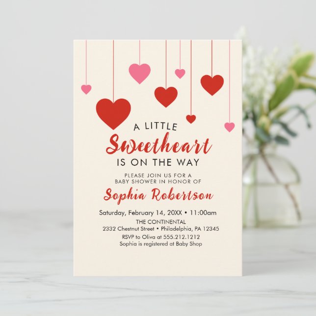 Heart Valentine Red Pink Baby Shower Party  Invitation (Standing Front)