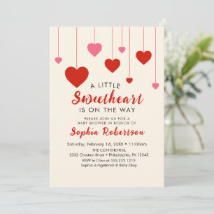 Heart Valentine Red Pink Baby Shower Party Invitation