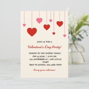 Heart Valentine Red Pink Valentine's Day Party Invitation