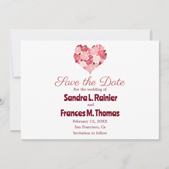 Heart Valentine Red Rose Save The Date (Front)