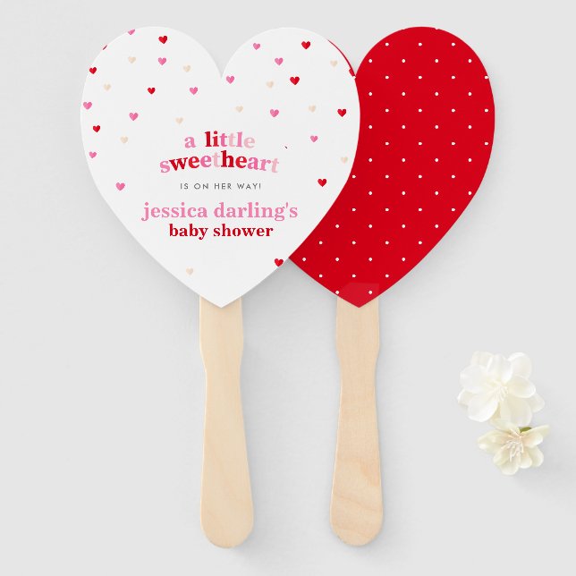 Heart Valentine Theme Baby Girl Shower Red Pink    Hand Fan (Front and Back)
