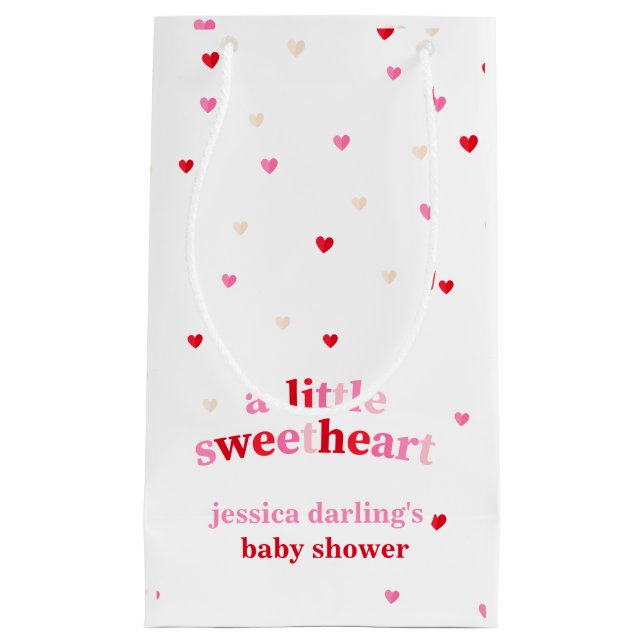 Heart Valentine Theme Baby Girl Shower Red Pink    Small Gift Bag (Front)