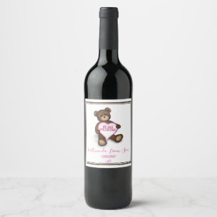 Heart Valentine's Day Teddy Bear WHimsical Cute Wine Label