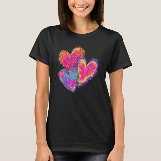 Heart Valentines Day Tie Dye Cute For Couple Match T-Shirt (Front)