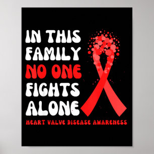 Heart Valve Disease Awareness Ribbon Family Red Fi Poster