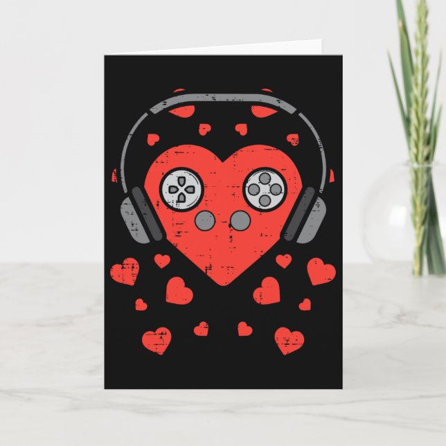 Heart Video Game Valentines Day Gamer Boys Men Gir Card (Front)
