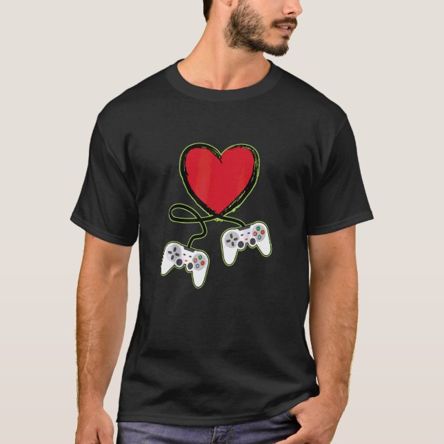 Heart Video Gamer Controller Mens Valentines Day B T-Shirt (Front)