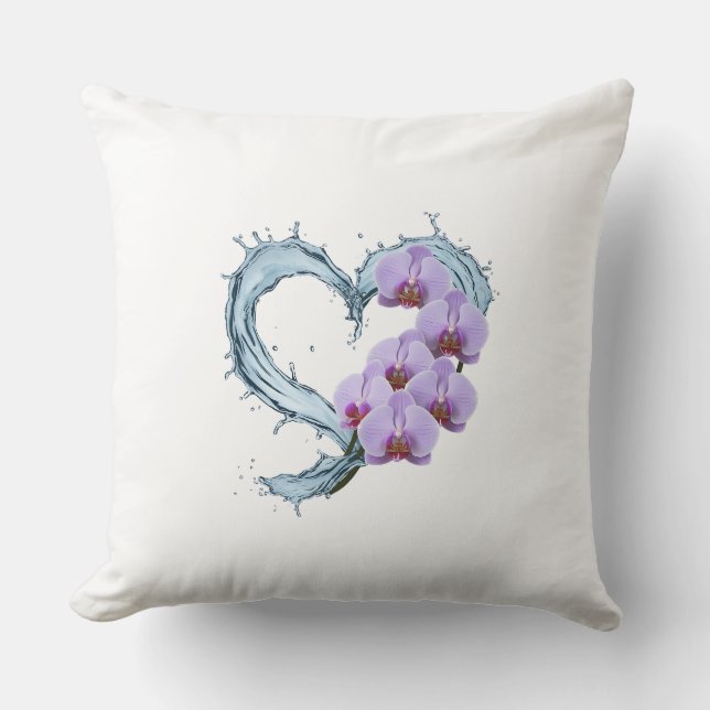 Heart Vine Throw Pillow with Purple Orchid (Front)