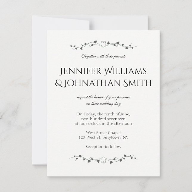 Heart vines wedding invitations (Front)