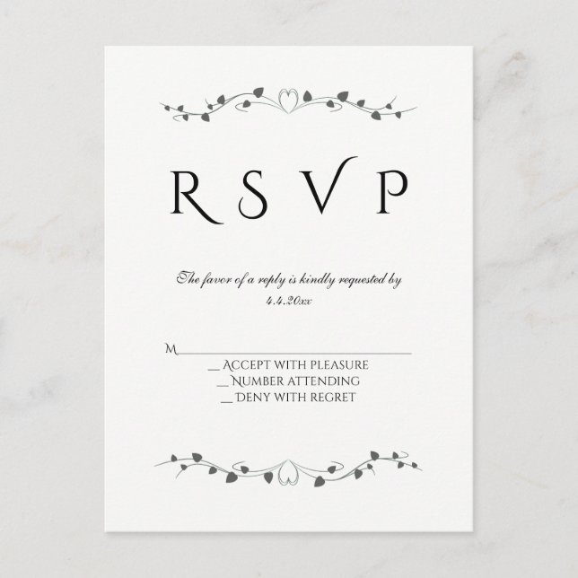 Heart vines wedding rsvp postcards (Front)