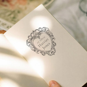 Heart Vintage Style Ornate Frame Ex Libris Book Rubber Stamp