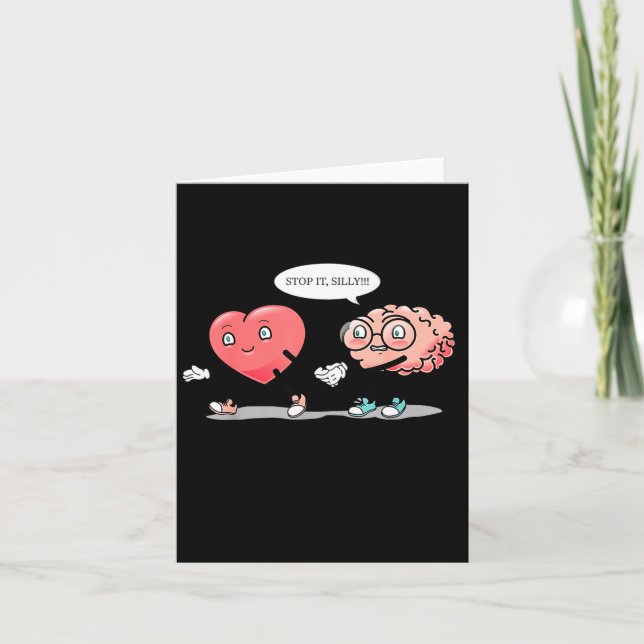 Heart Vs Brain Heart Leading Brain Valentines  Card (Front)