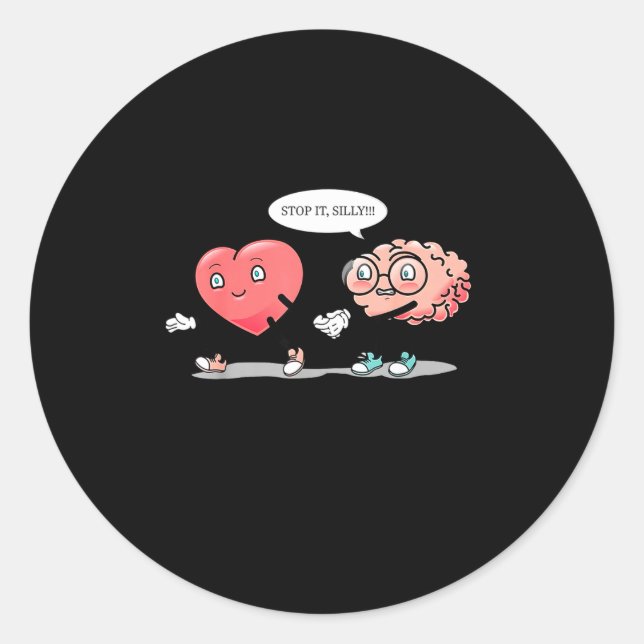 Heart Vs Brain Heart Leading Brain Valentines  Classic Round Sticker (Front)