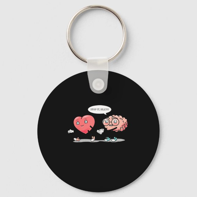 Heart Vs Brain Heart Leading Brain Valentines  Key Ring (Front)