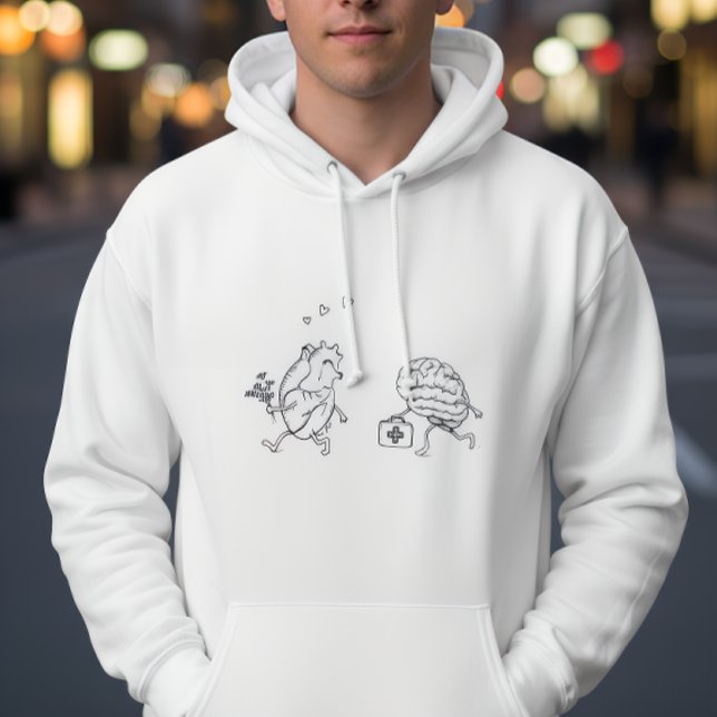 Heart vs Mind – Funny Emotional Line Art Hoodie (Creator Uploaded)