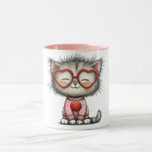 Heart warming coffee mug with smiling kitty