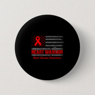 Heart Warrior American Flag Heart Disease Awarenes 6 Cm Round Badge