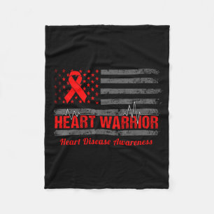 Heart Warrior American Flag Heart Disease Awarenes Fleece Blanket