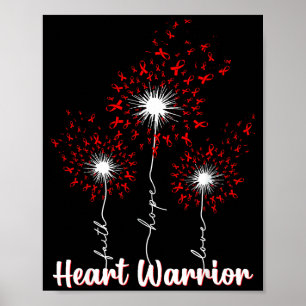 Heart Warrior Dandelion Red Heart Disease Awarenes Poster