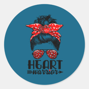 Heart Warrior Messy Bun Go Red - Heart Disease Awa Classic Round Sticker