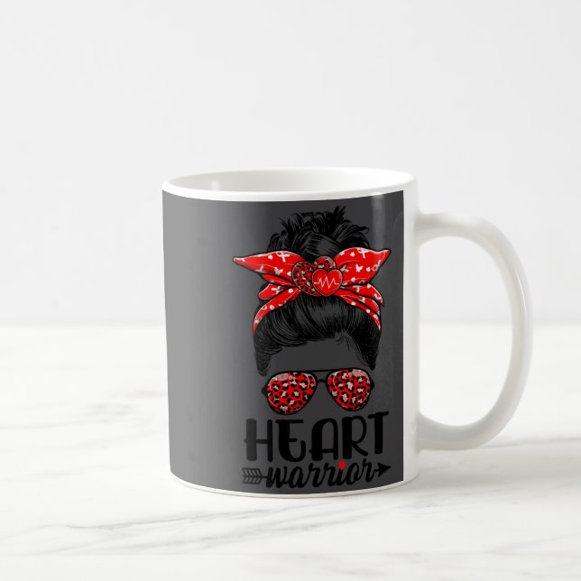 Heart Warrior Messy Bun Go Red - Heart Disease Awa Coffee Mug (Right)