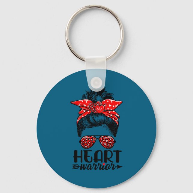 Heart Warrior Messy Bun Go Red - Heart Disease Awa Key Ring (Front)