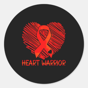 Heart Warrior Red Ribbon Heart Disease Awareness Classic Round Sticker